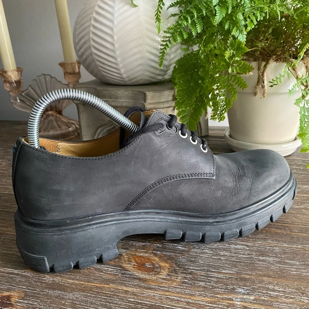 VTG Y2K John Fluevog “Tuesday Everyday Derby” Black Leather Unisex Men 7 Women 9